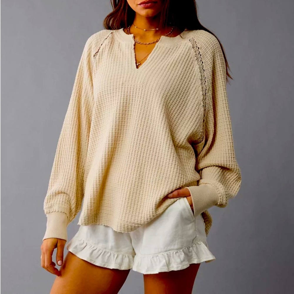 American Eagle • Big Hug Notch Neck Waffle Knit Sweater